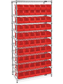 Wire Stackable Bin Organizer with 11 x 5 1/2 x 5" Red Bins H-9881R