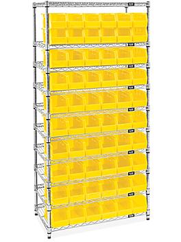 Wire Stackable Bin Organizer with 11 x 5 1/2 x 5" Yellow Bins H-9881Y