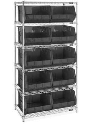 Wire Stackable Bin Organizer with 18 x 16 1/2 x 11" Black Bins H-9883BL