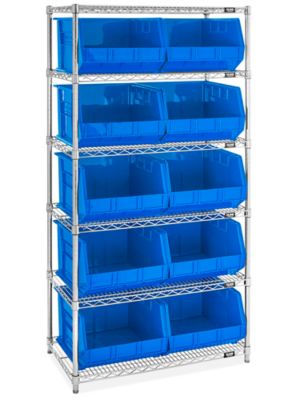Wire Stackable Bin Organizer with 18 x 16 1/2 x 11" Blue Bins H-9883BLU