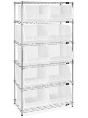 Wire Stackable Bin Organizer with 18 x 16 1/2 x 11 Clear Bins - ULINE - H-9883C