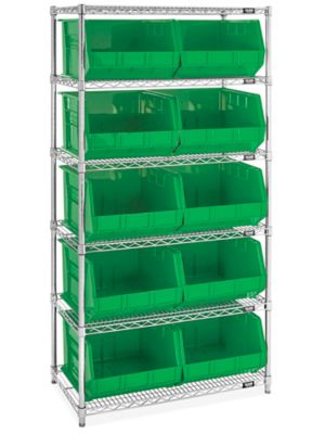 Wire Stackable Bin Organizer with 18 x 16 1/2 x 11" Green Bins H-9883G