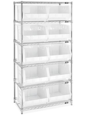 Wire Stackable Bin Organizer with White Bins H-9882W - Uline