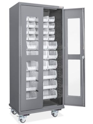 Mobile Clear-View Bin Cabinet - 36 x 24 x 84", 42 Clear Bins H-9897C