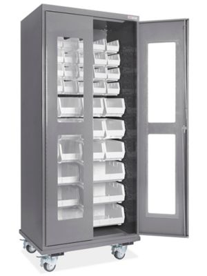 Mobile Clear-View Bin Cabinet - 36 x 24 x 84", 42 White Bins H-9897W