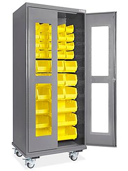 Mobile Clear-View Bin Cabinet - 36 x 24 x 84", 42 Yellow Bins H-9897Y