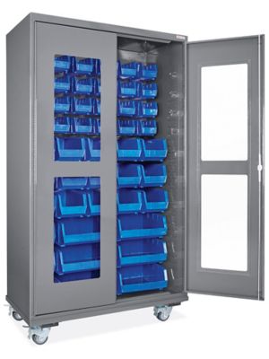 Mobile Clear-View Bin Cabinet - 48 x 24 x 84", 48 Blue Bins H-9899BLU