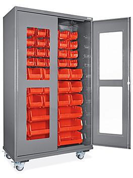 Mobile Clear-View Bin Cabinet - 48 x 24 x 84", 48 Red Bins H-9899R