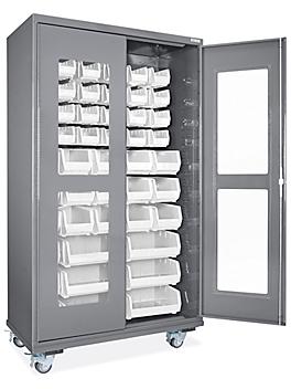 Mobile Clear-View Bin Cabinet - 48 x 24 x 84", 48 White Bins H-9899W