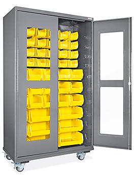 Mobile Clear-View Bin Cabinet - 48 x 24 x 84", 48 Yellow Bins H-9899Y