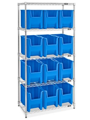 Giant Stackable Bin Organizer - 36 x 18 x 72" with 17 1/2 x 10 7/8 x 12 1/2" Blue Bins H-9900BLU
