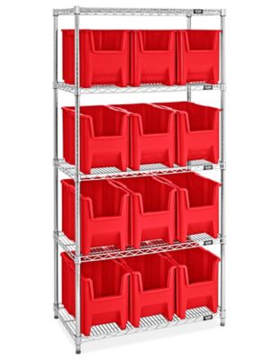 Giant Stackable Bin Organizer - 36 x 18 x 72" with 17 1/2 x 10 7/8 x 12 1/2" Red Bins H-9900R