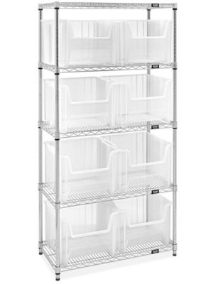 Offex Double Row Mobile Bin Storage Unit with Large Clear Bins