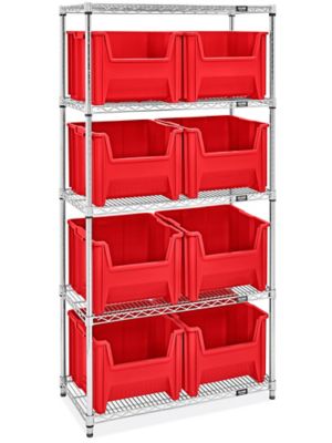 Giant Stackable Bin Organizer - 36 x 18 x 72" with 17 1/2 x 16 1/2 x 12 1/2" Red Bins H-9901R