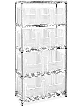 Giant Stackable Bin Organizer - 36 x 18 x 72" with Clear Bins H-9902C
