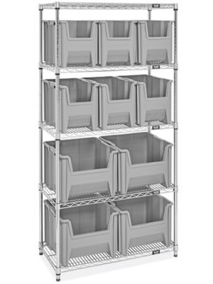 Giant Stackable Bin Organizer - 36 x 18 x 72" with Gray Bins H-9902GR