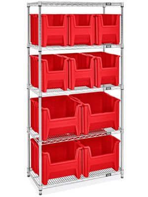 Giant Stackable Bin Organizer - 36 x 18 x 72" with Red Bins H-9902R