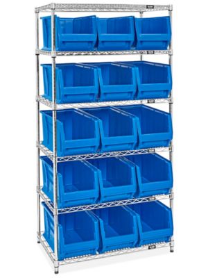 Magnum Hopper Bin Organizer - 36 x 24 x 72" with 24 x 11 x 10" Blue Bins H-9906BLU