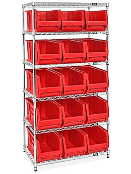 Magnum Hopper Bin Organizer - 36 x 24 x 72" with 24 x 11 x 10" Red Bins H-9906R