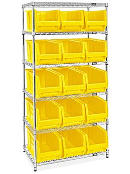 Magnum Hopper Bin Organizer - 36 x 24 x 72" with 24 x 11 x 10" Yellow Bins H-9906Y