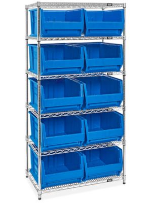 GIANT OPEN HOPPER BIN STORAGE SYSTEM, Bin Green, Size D x W x H: 18 x 36 x  75, Qty. - Bins Product No.: 10 - HQUS270, No. Shelves: 6