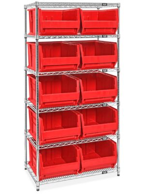 Magnum Hopper Bin Organizer - 36 x 24 x 72" with 24 x 17 x 11" Red Bins H-9907R
