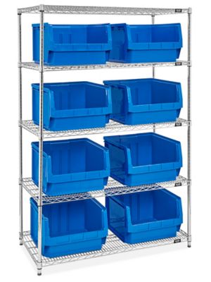 Magnum Hopper Bin Organizer - 48 x 24 x 72" with 20 x 18 x 12" Blue Bins H-9908BLU