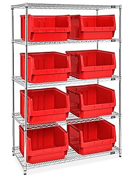 Magnum Hopper Bin Organizer - 48 x 24 x 72" with 20 x 18 x 12" Red Bins H-9908R