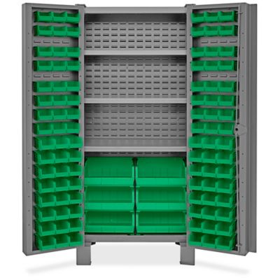 VARI-TUFF Bin Cabinet: 48 in x 24 in 78 in, 3 Shelves, 137 Bins, Yellow,  Flush, 14 ga Panel, Gray