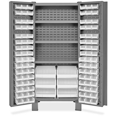 Heavy-Duty Bin Storage Cabinet - 48 x 24 x 78, 168 Red Bins H-9989R - Uline