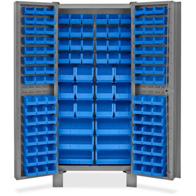 Heavy-Duty Bin Storage Cabinet - 36 x 24 x 78, 102 Red Bins