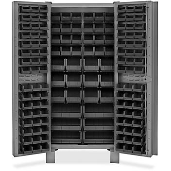 Heavy-Duty Bin Storage Cabinet - 36 x 24 x 78", 138 Black Bins H-9987BL
