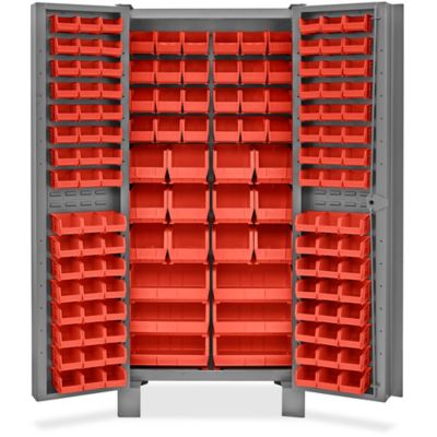 Heavy-Duty Bin Storage Cabinet - 36 x 24 x 78", 138 Red Bins H-9987R