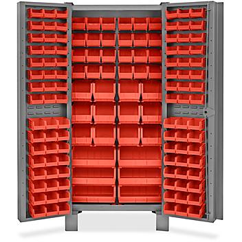 Heavy-Duty Bin Storage Cabinet - 36 x 24 x 78", 138 Red Bins H-9987R