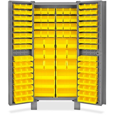 Heavy-Duty Bin Storage Cabinet - 36 x 24 x 78, 102 Red Bins H-9986R - Uline