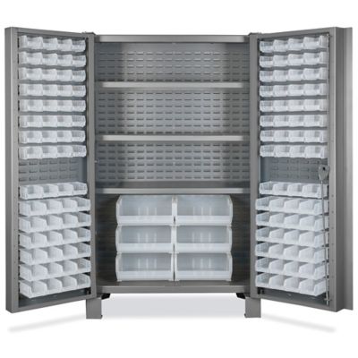 Heavy-Duty Bin Storage Cabinet - 48 x 24 x 78, 126 Clear Bins H