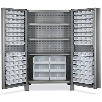 Heavy-Duty Bin Storage Cabinet - 48 x 24 x 78", 126 Clear Bins H-9988C