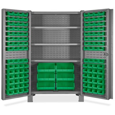 Heavy-Duty Bin Storage Cabinet - 48 x 24 x 78, 126 Green Bins H