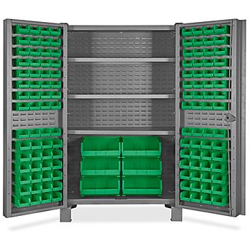 Heavy-Duty Bin Storage Cabinet - 48 x 24 x 78", 126 Green Bins H-9988G