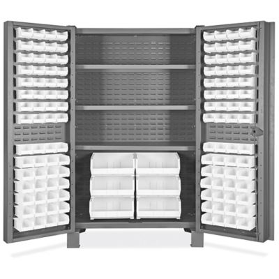 Heavy-Duty Bin Storage Cabinet - 48 x 24 x 78", 126 White Bins H-9988W