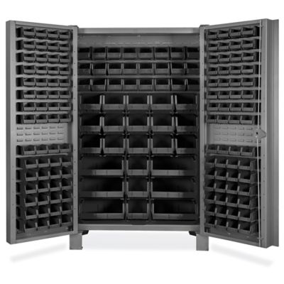 Heavy-Duty Bin Storage Cabinet - 48 x 24 x 78", 168 Black Bins H-9989BL