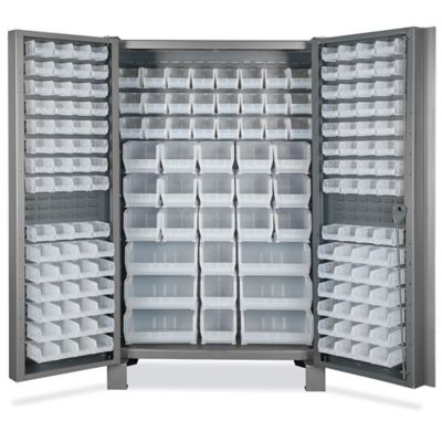 Heavy-Duty Bin Storage Cabinet - 48 x 24 x 78, 168 Clear Bins H-9989C -  Uline