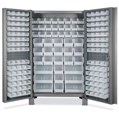 Heavy-Duty Bin Storage Cabinet - 48 x 24 x 78, 168 Clear Bins