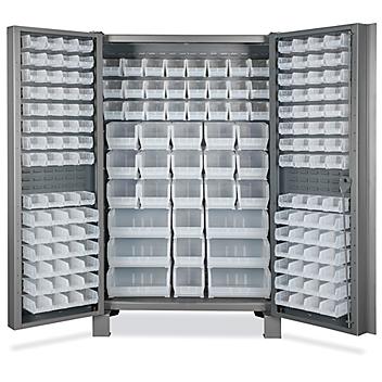 Heavy-Duty Bin Storage Cabinet - 48 x 24 x 78", 168 Clear Bins H-9989C