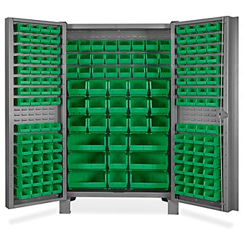 Heavy-Duty Bin Storage Cabinet - 48 x 24 x 78", 168 Green Bins H-9989G