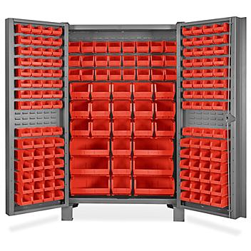 Heavy-Duty Bin Storage Cabinet - 48 x 24 x 78", 168 Red Bins H-9989R