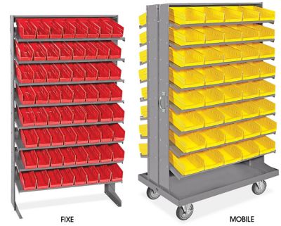 Supports de rangement à tablettes inclinées pour bacs
