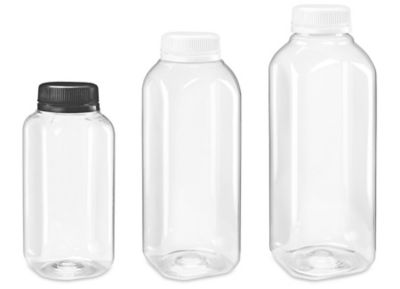 Clear Square Plastic Juice Bottles in Stock ULINE