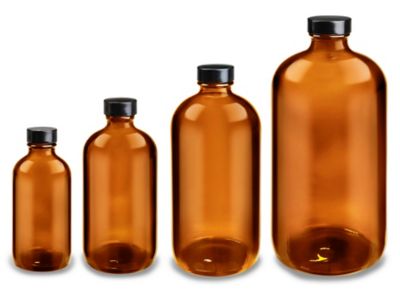 Amber Boston Round Glass Bottles