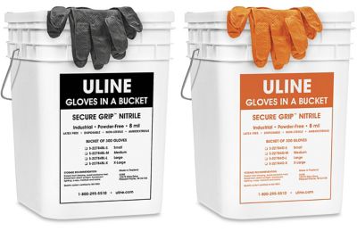 Uline Secure Grip™ Nitrile Gloves in a Bucket in Stock Uline.ca